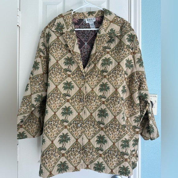 Elcc Jackets & Blazers - E.L.C.C Tropical Palm Trees Leopard Tapestry Blazer size 3X.  Vintage.
